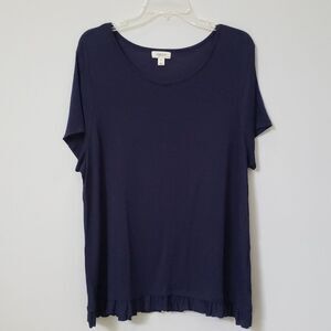 Style & Co Top Womens sz XL Navy Blue Ruffle Hem Tunic Tee Oversized
